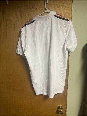Moncler White Polo with Red and Blue Shoulder Trim